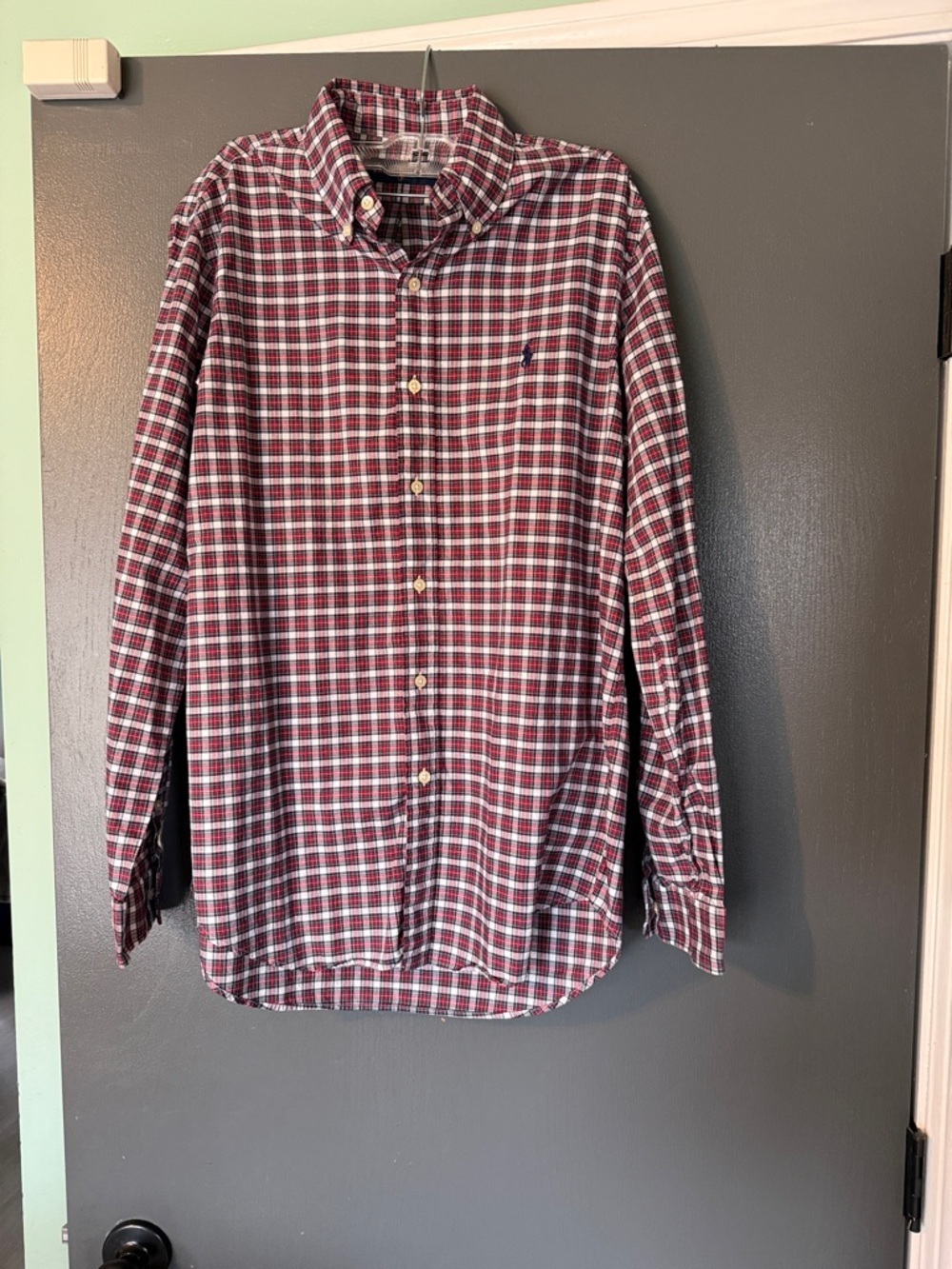 Polo by Ralph Lauren Men’s Red and White Plaid Button-Down Shirt